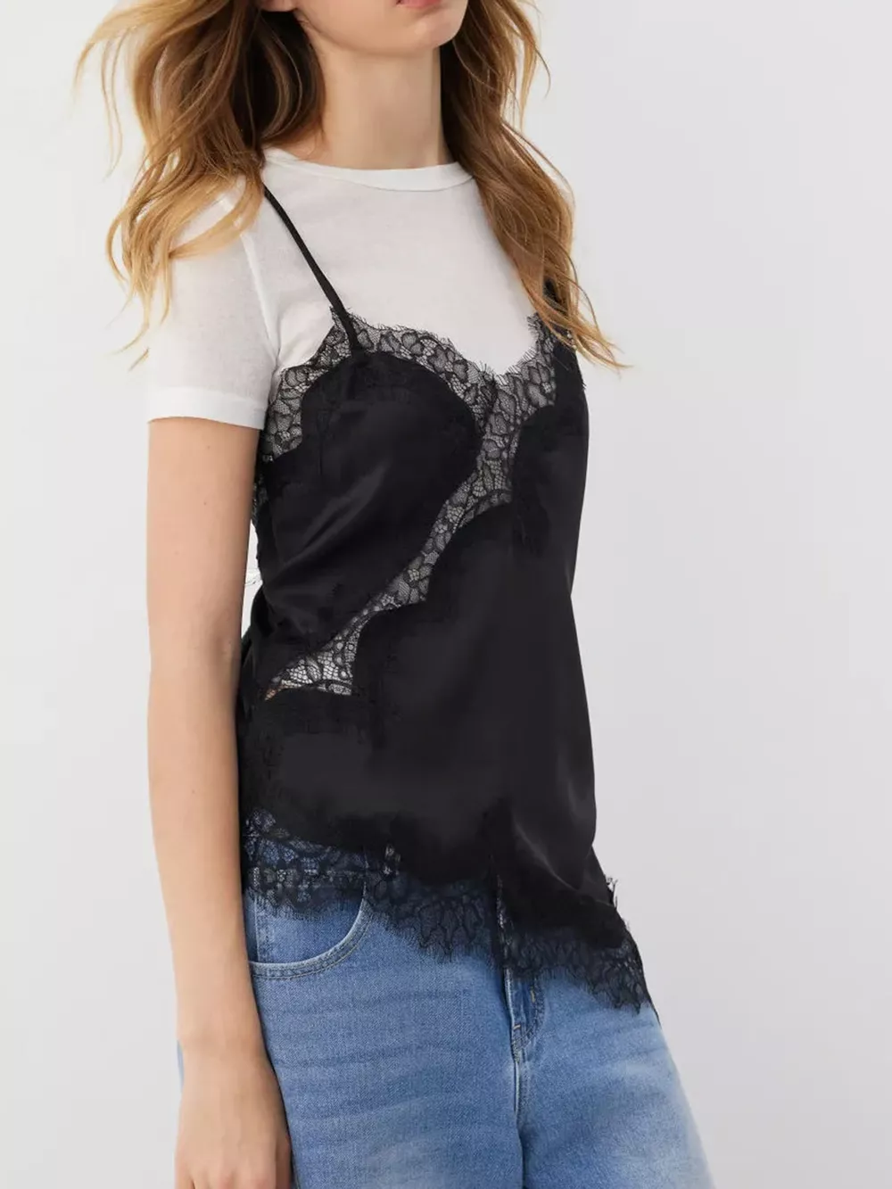 Asymmetric Lace Trim Satin Cami, image 7
