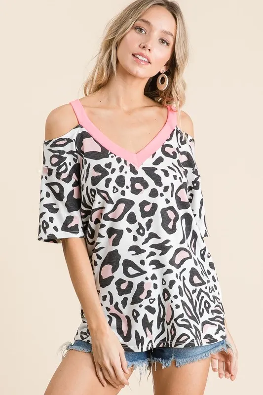 Leopard Print Top with Shoulder Cut Out, image 2
