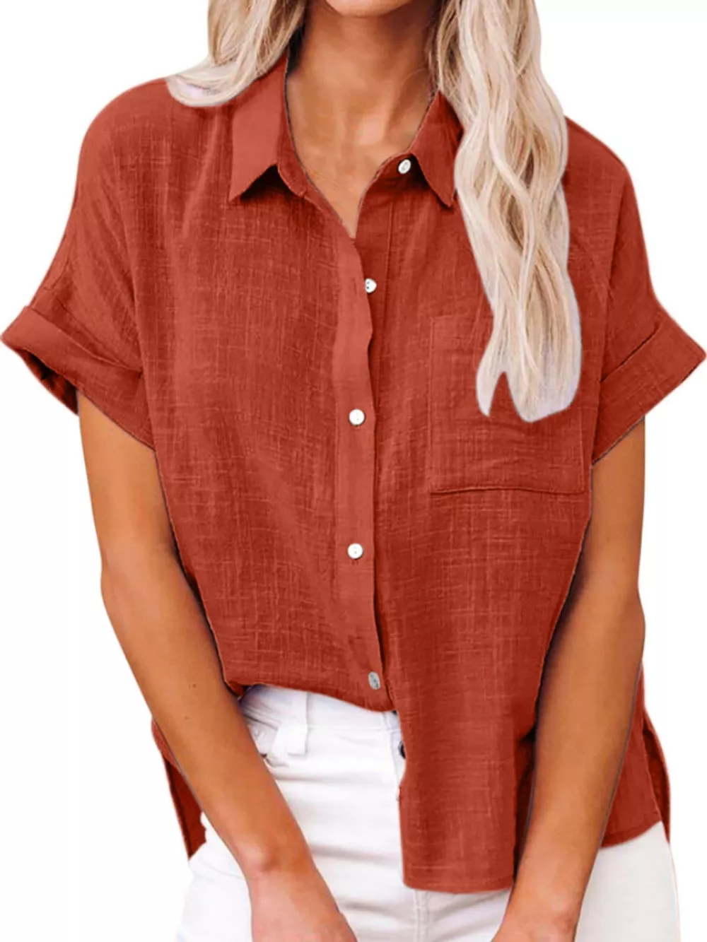 Full Size Button Up Short Sleeve Shirt Plus Size, image 46