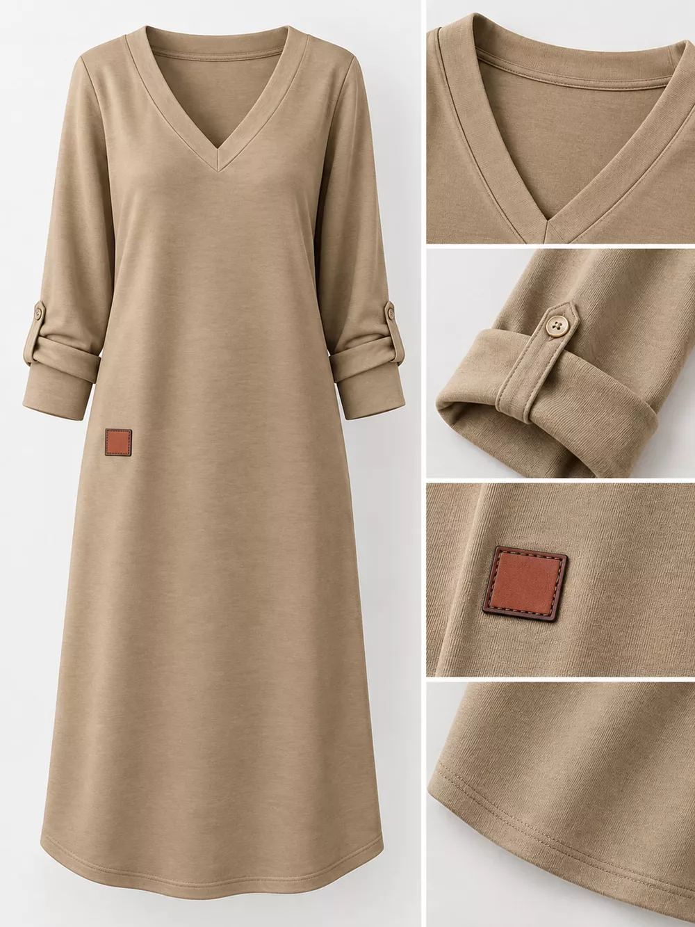Full Size V-Neck Long Sleeve Midi Dress Plus Size, image 15