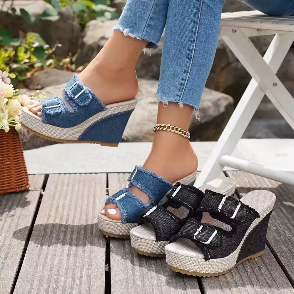 Buckle Open Toe Wedge Sandals, image 2