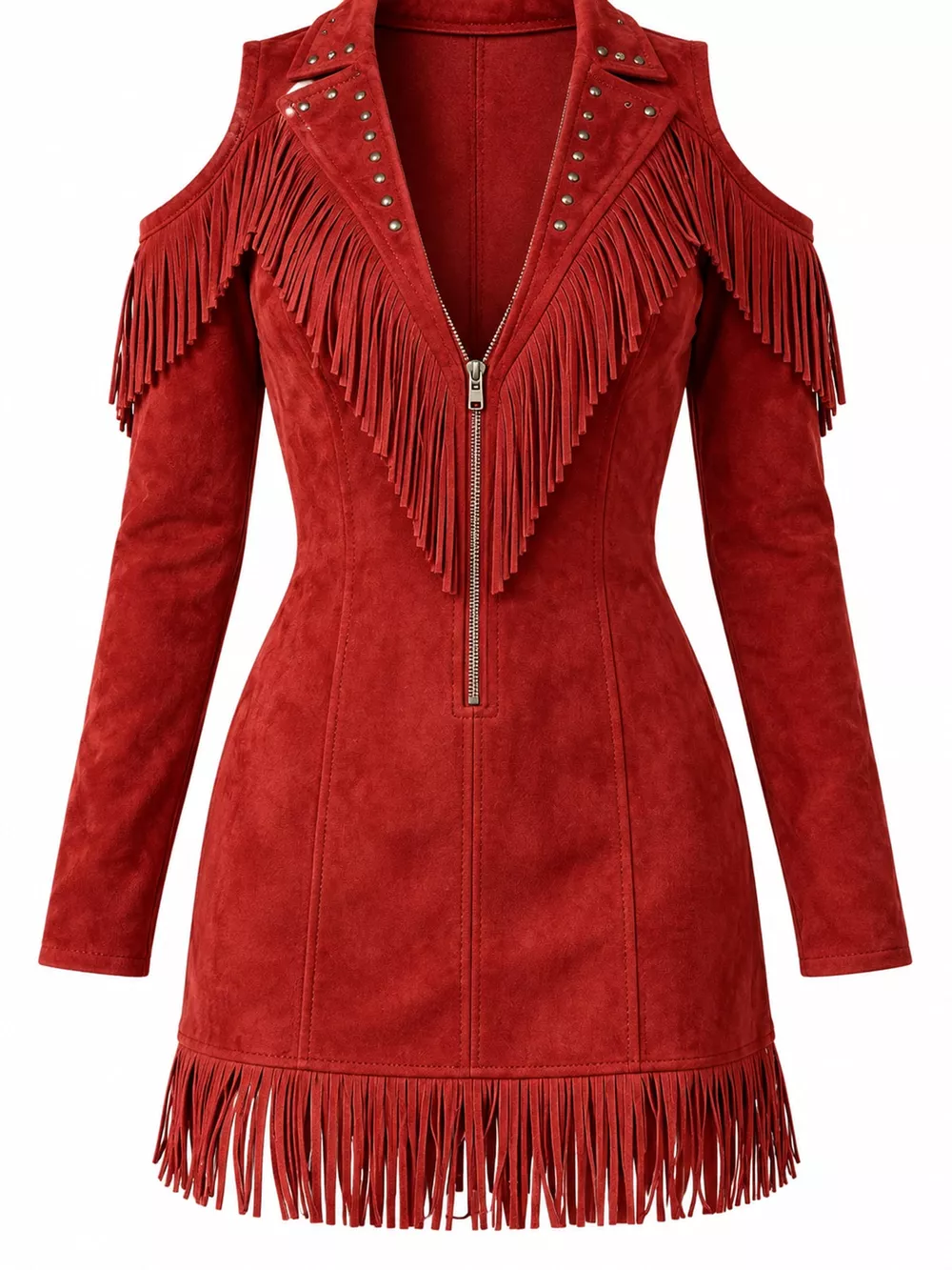 Full Size Fringed Cold-Shoulder Zip-Front Mini Dress Plus Size, image 25