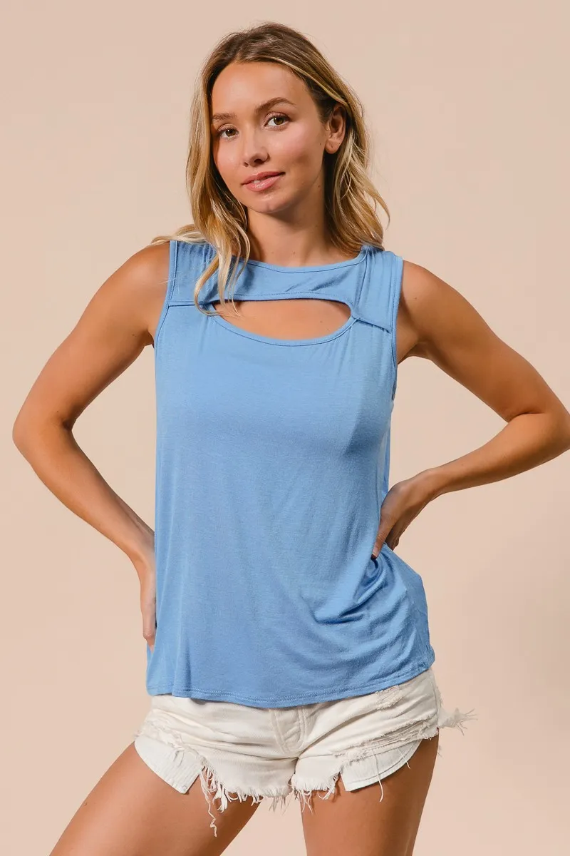 Rayon Span Knit With Cut Out Front Sleeveless Top, image 2