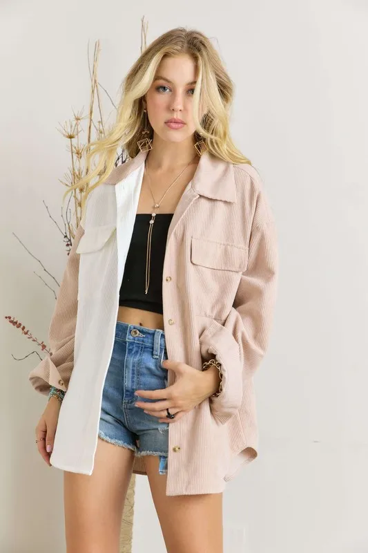 Color Block Corduroy Shacket, image 2