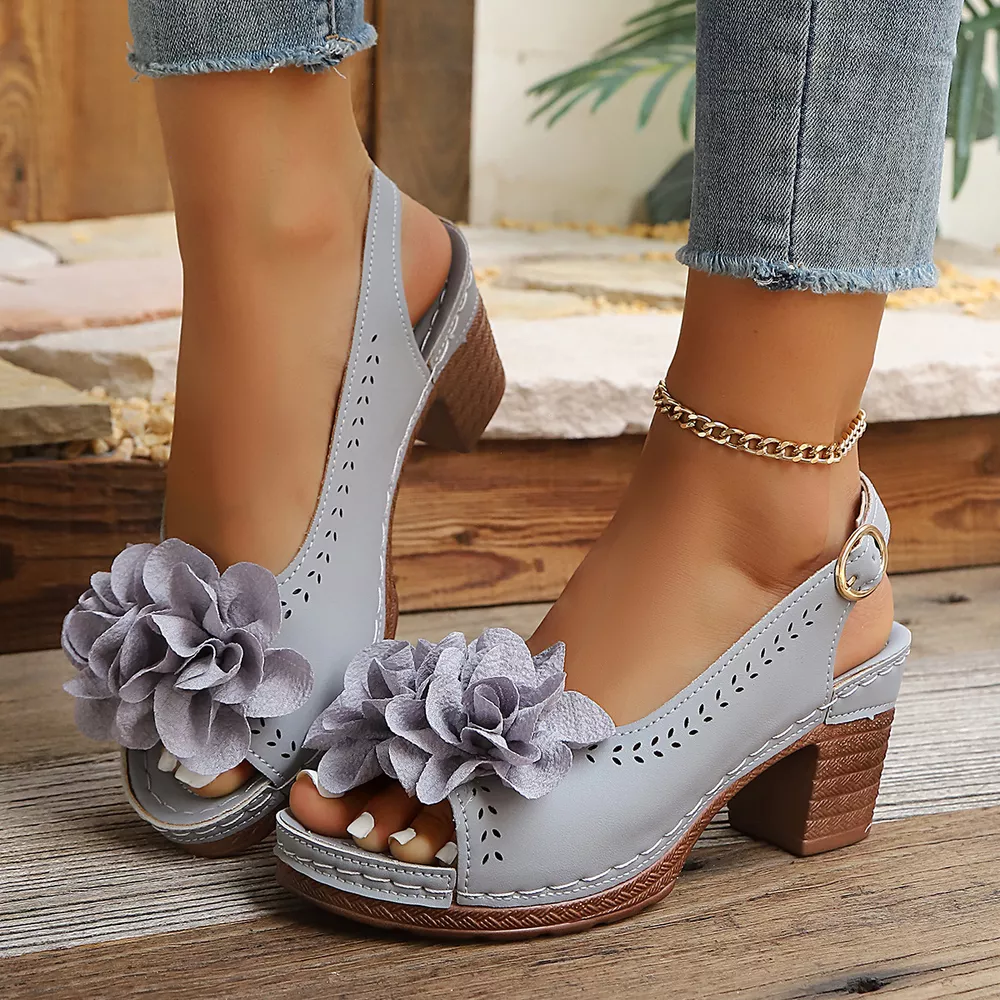 Peep Toe Block Heels Sandals, image 6