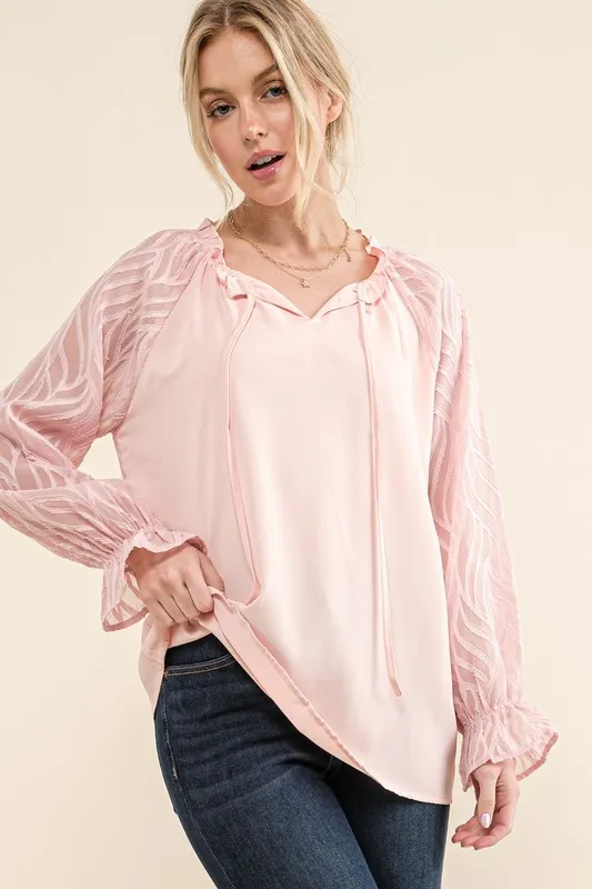 Leaves Shape Textured Sleeve Blouse, image 4