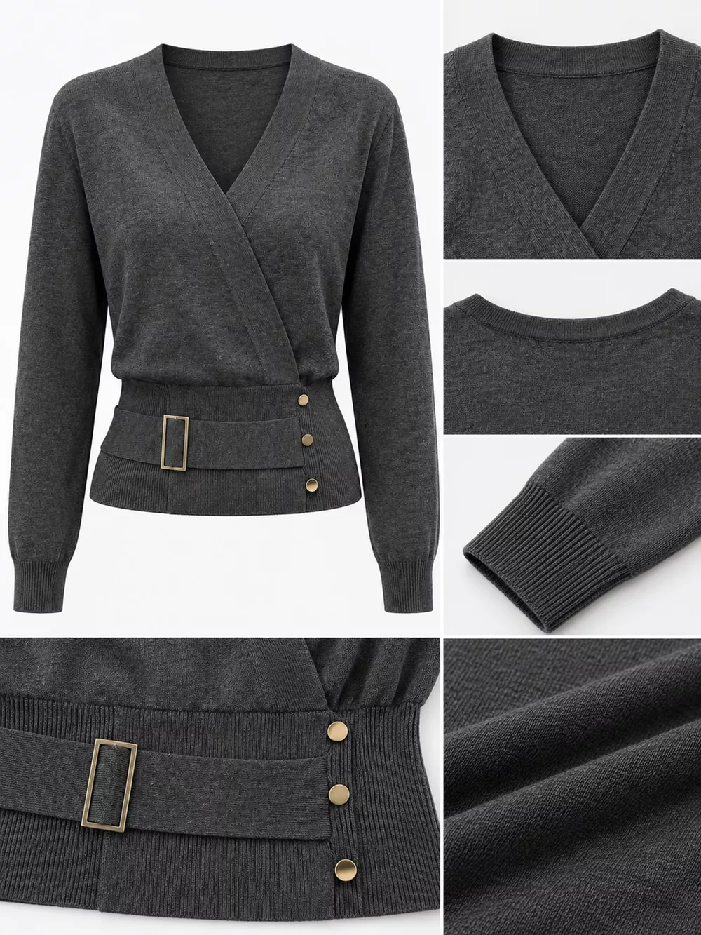 Surplice Elastic Waist Long Sleeve Knit Top, image 7