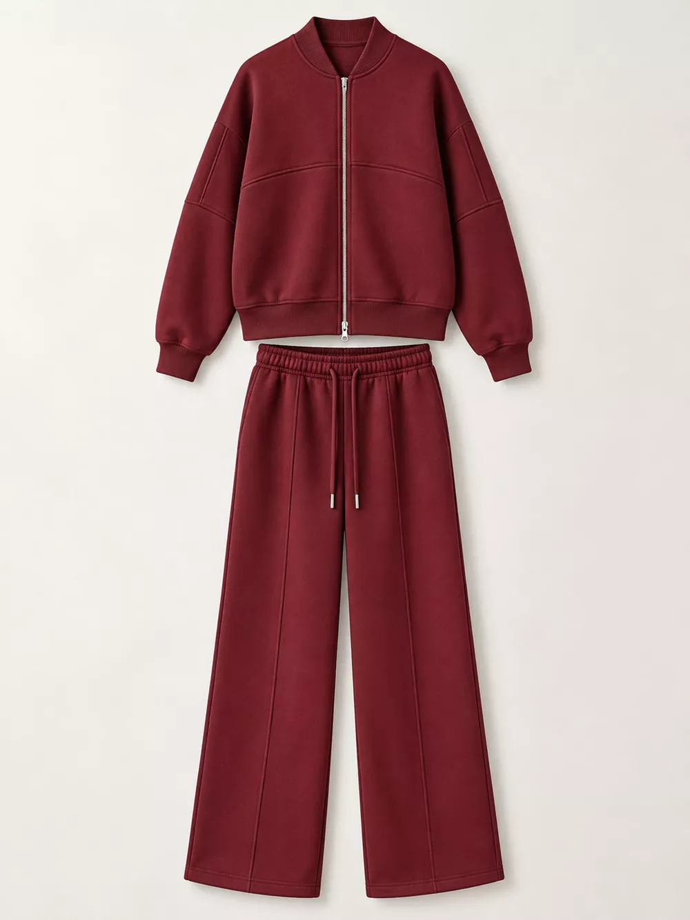 Casual Zip-Up Jacket and Wide-Leg Sweatpants Set, image 36