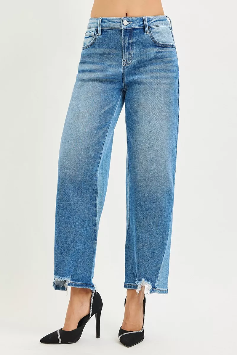 Full Size Slouchy Cropped Barrel Jeans with Contrast Wash Plus Size, image 3