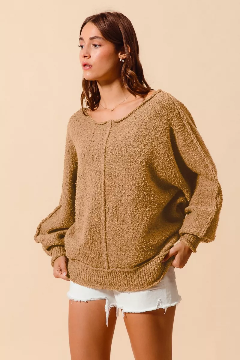 Loose Fit Exposed Seam Slouchy Boucle Sweater, image 11