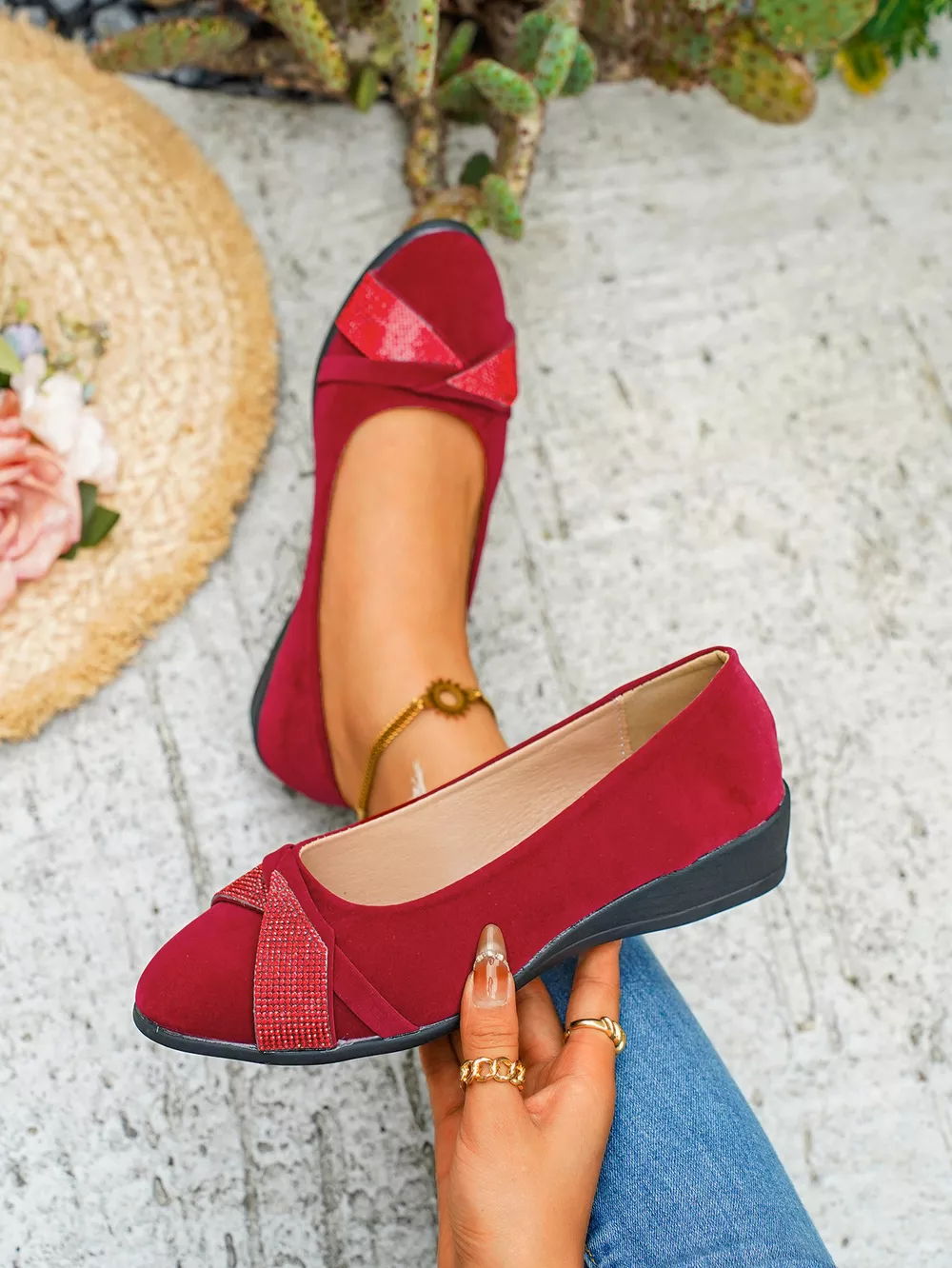 Rhinestone Embellished Wedge Slip-Ons, image 15