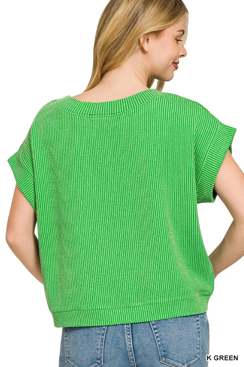 Raised Rib Cap Sleeve Top, image 2