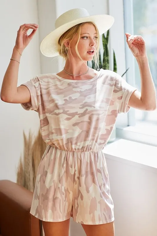 Camo Print French Terry Romper with Side Pockets, image 5