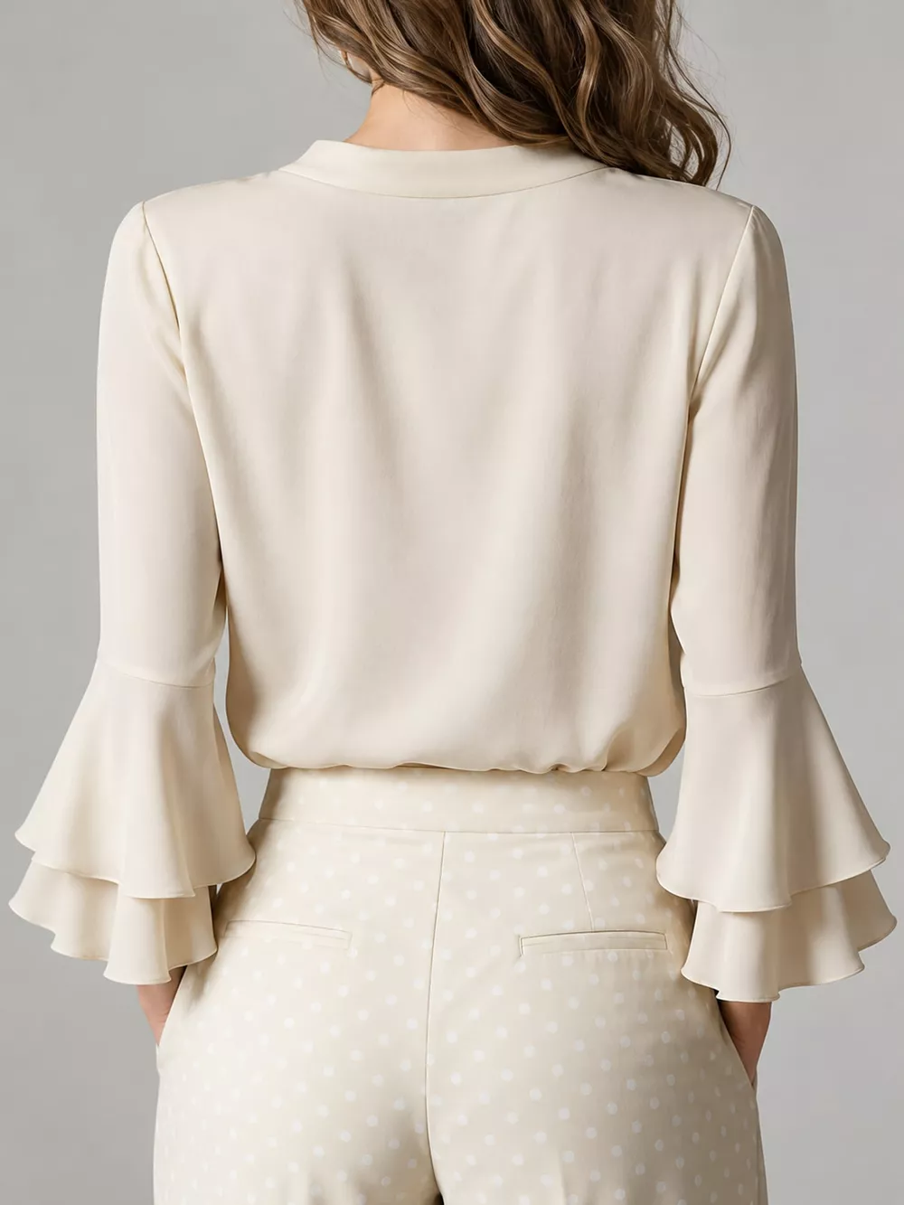 Ruffle-Trim V-Neck Blouse with Bell Sleeves, image 3