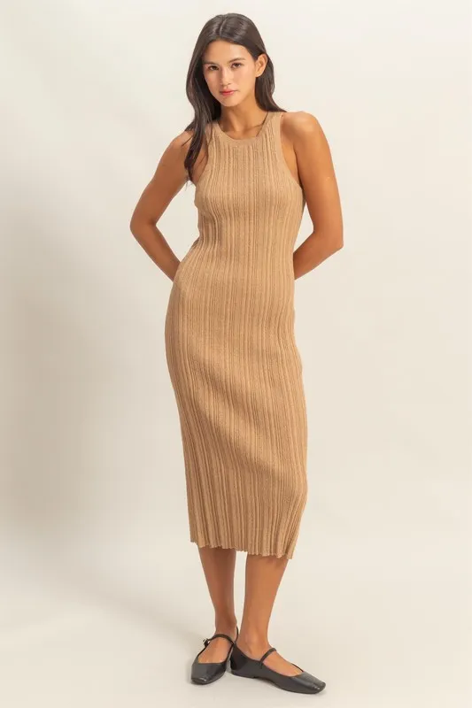 Round Neck Bodycon Ribbed Knit Dress, image 2