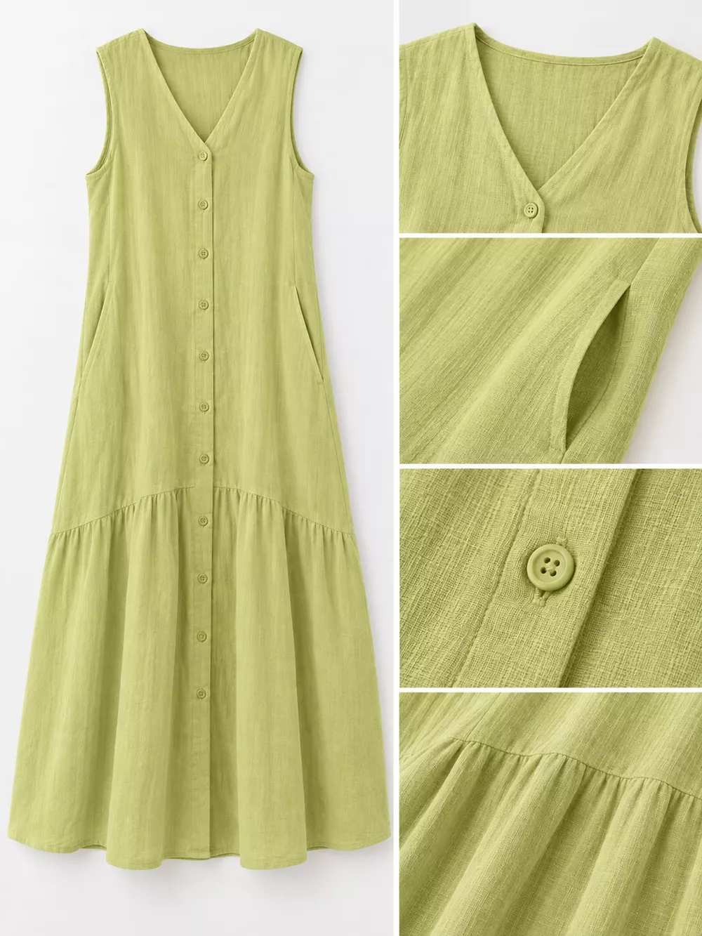 Full Size V-Neck Button Front Sleeveless Midi Dress Plus Size, image 20