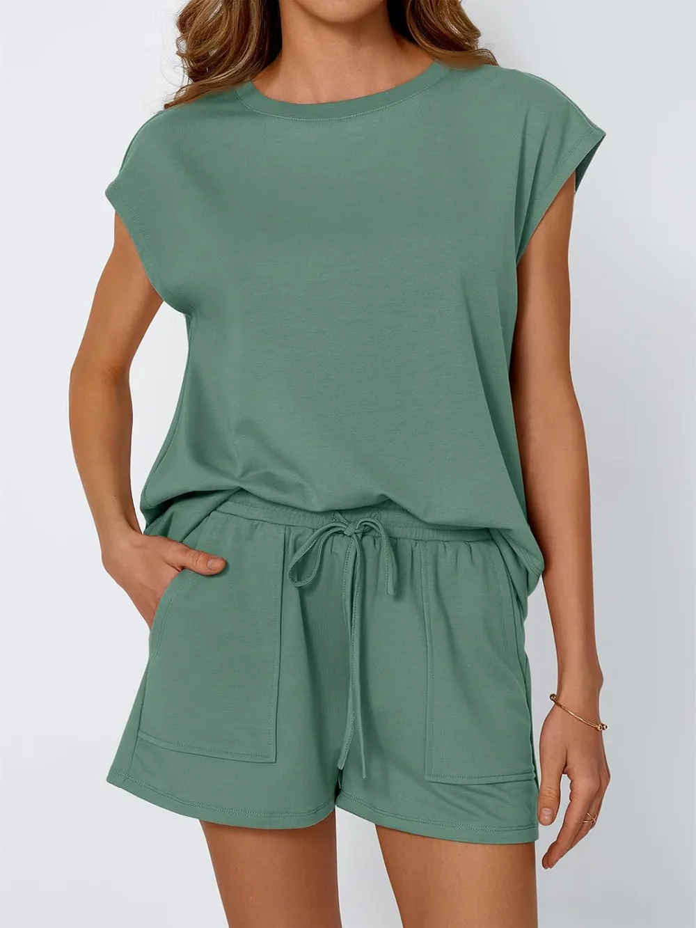 Round Neck Cap Sleeve Top and Shorts Set, image 5