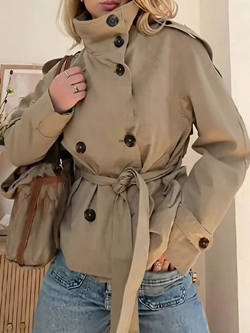 Full Size Double-Breasted Belted Trench Outerwear Plus Size