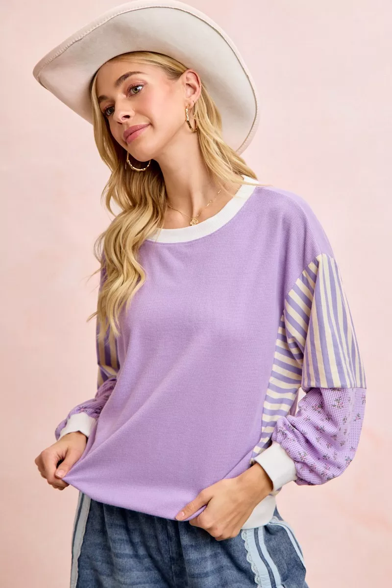 Mix and Match Sweatshirt with Floral Sleeve Striped, image 2