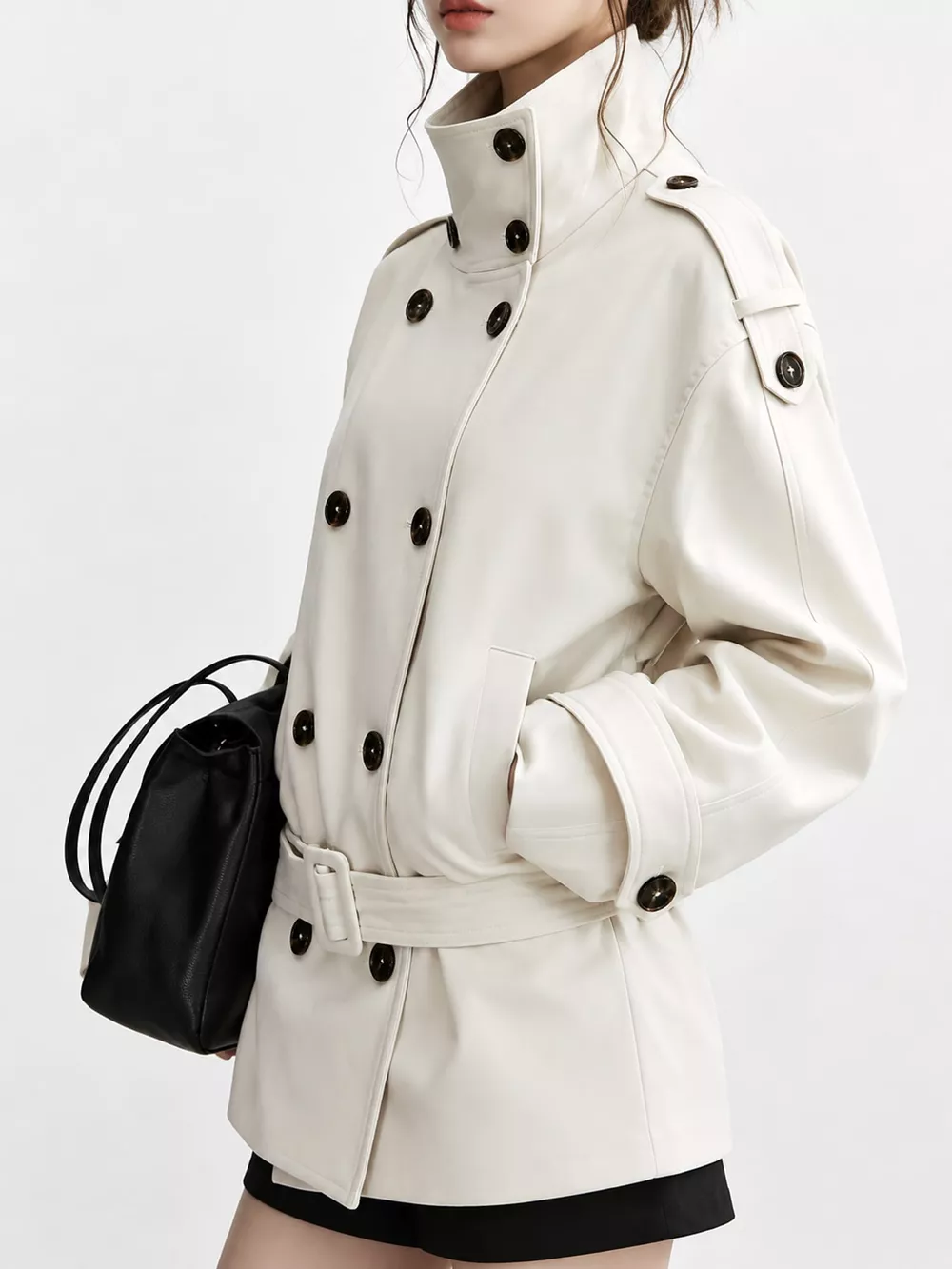 Double-Breasted Turtleneck Trench Outerwear, image 7