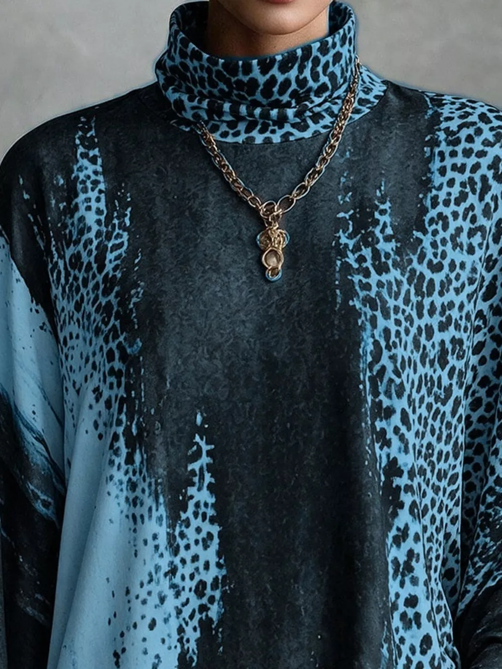 Leopard Print Mock Neck Fringe Hem Mini Dress, image 13