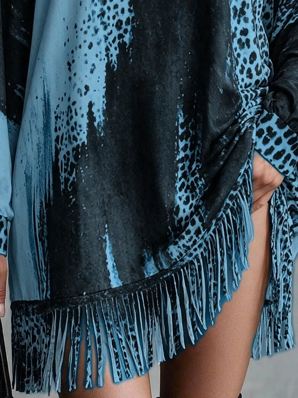 Leopard Print Mock Neck Fringe Hem Mini Dress, image 14