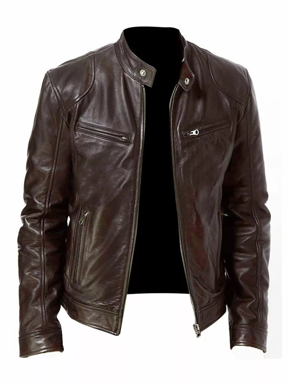 Men's Full Size Faux Leather Zip Up Jacket Plus Size, image 5