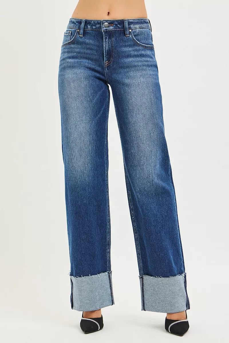 Mid Rise Wide Straight Jeans With Wide Cuff, image 2