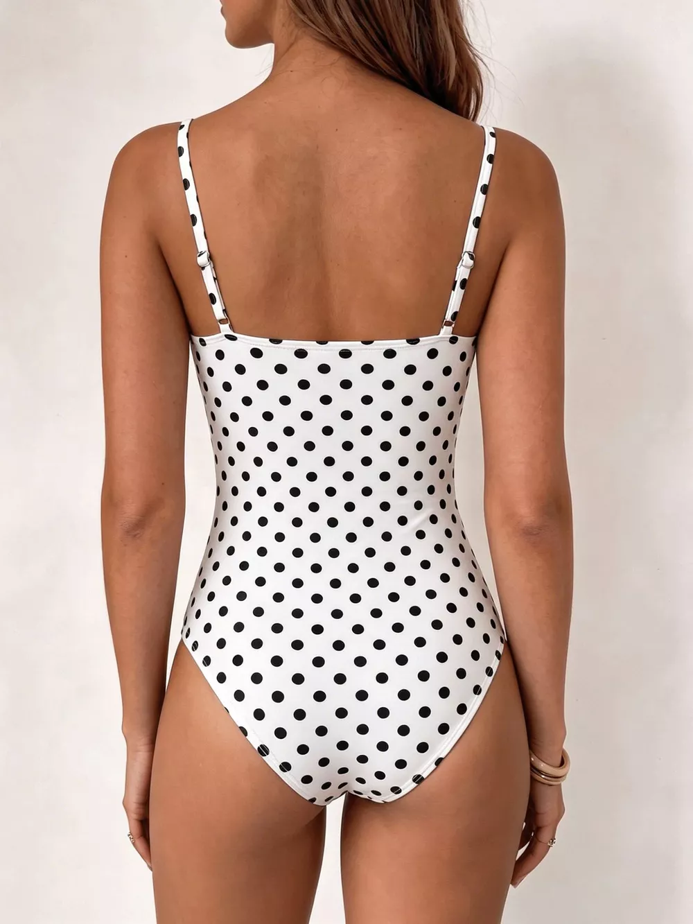 Polka Dot Cowl Neck Spaghetti Strap Bodysuit, image 4