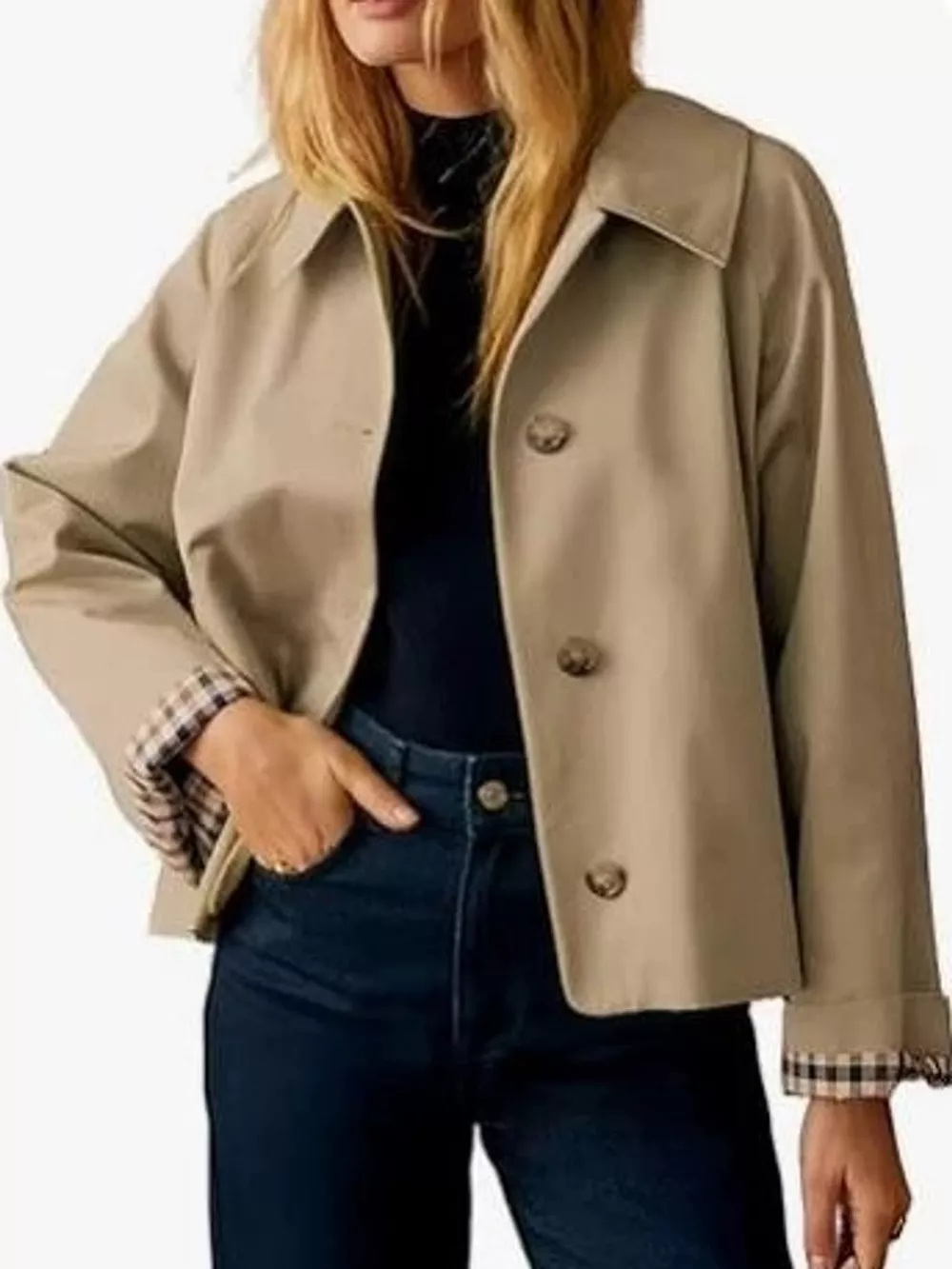 Plaid Cuffs Cropped Trench Outerwear, image 20