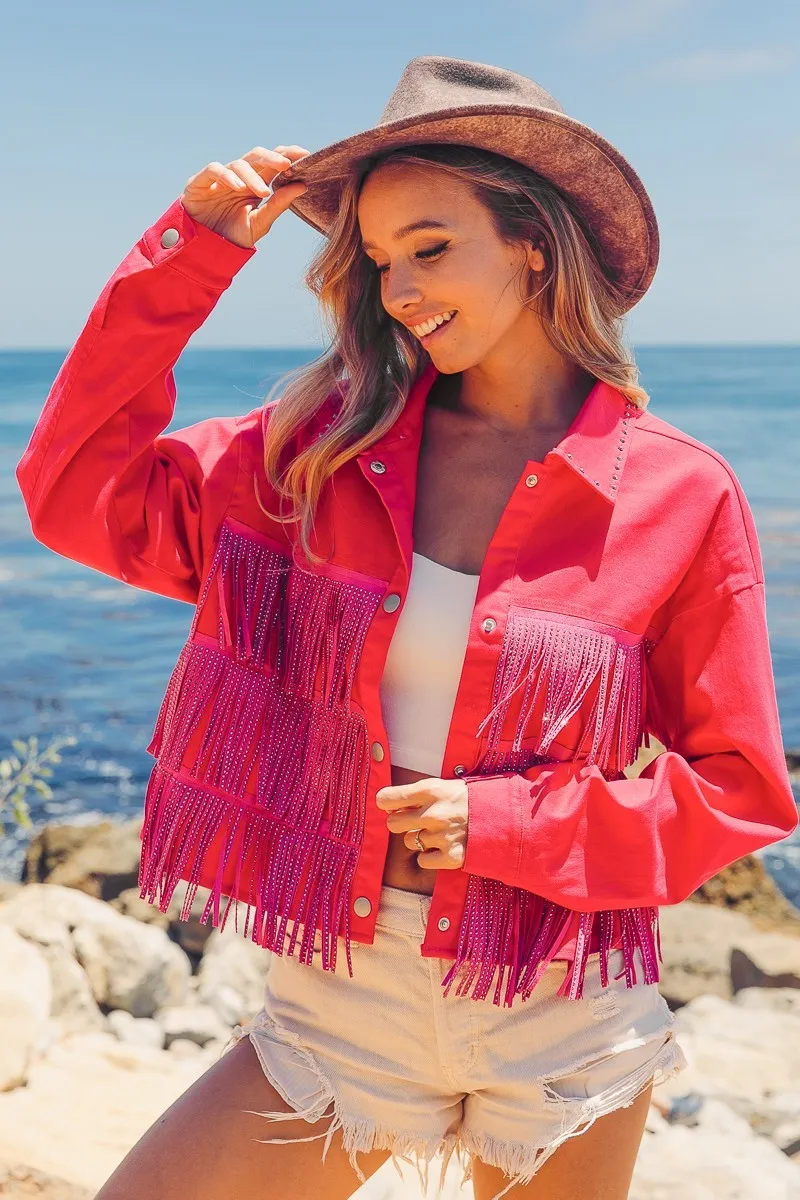 Rhinestone Fringe with Studed Collar Jacket, image 4