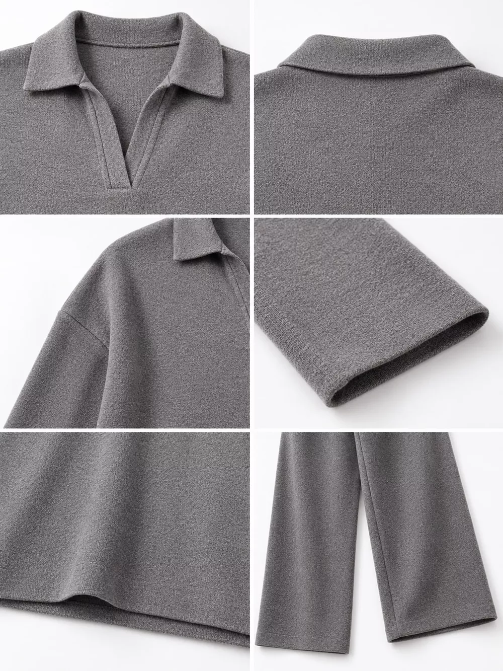 Polo Collar Top and Wide-Leg Pants Set, image 29