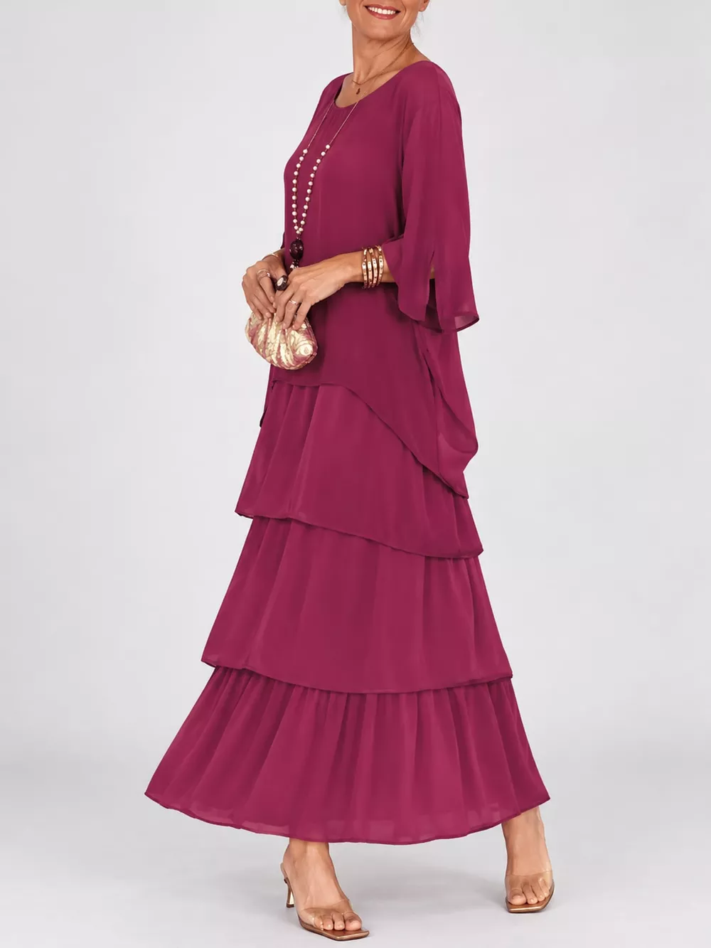 Full Size Layered Batwing Sleeve Maxi Dress Plus Size, image 6
