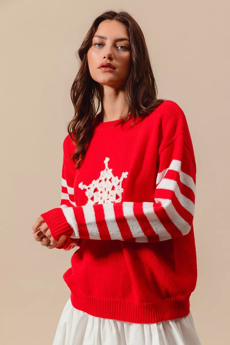 Christmas Snowflake Crochet Embellished Sweater, image 3