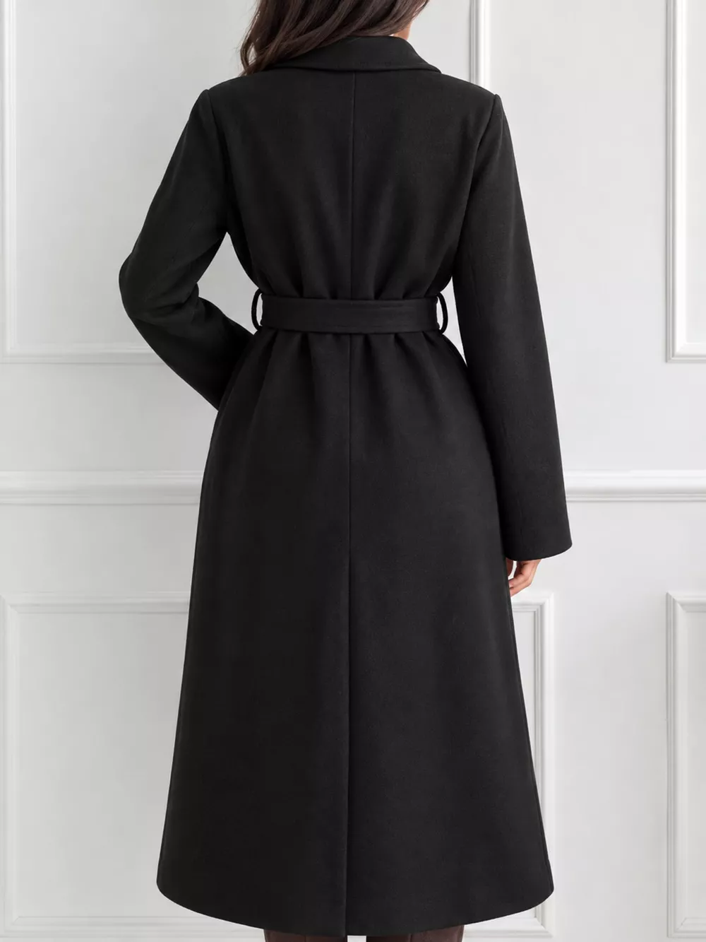 Lapel Collar Long Sleeve Belted Coat, image 6