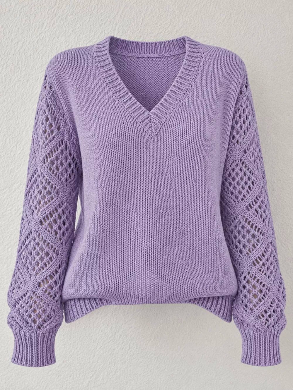 Full Size V-Neck Hollow-Out Long Sleeve Sweater Plus Size, image 27