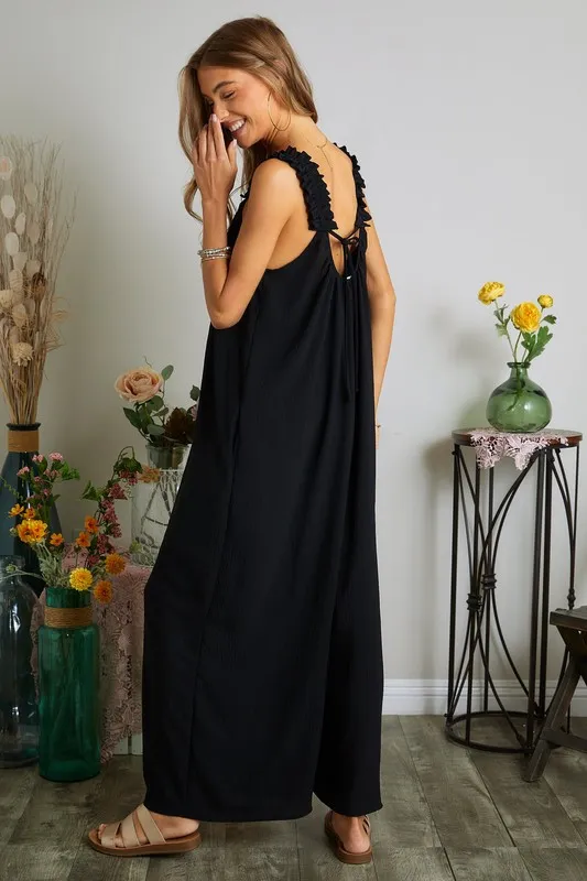 Full Size Elastic Ruffle Shoulder Jumpsuit Plus Size, image 3