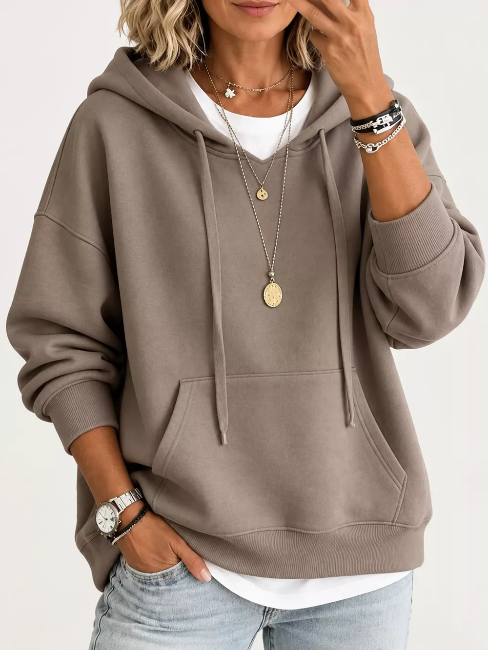 Drawstring Dropped Shoulder Hoodie, image 13