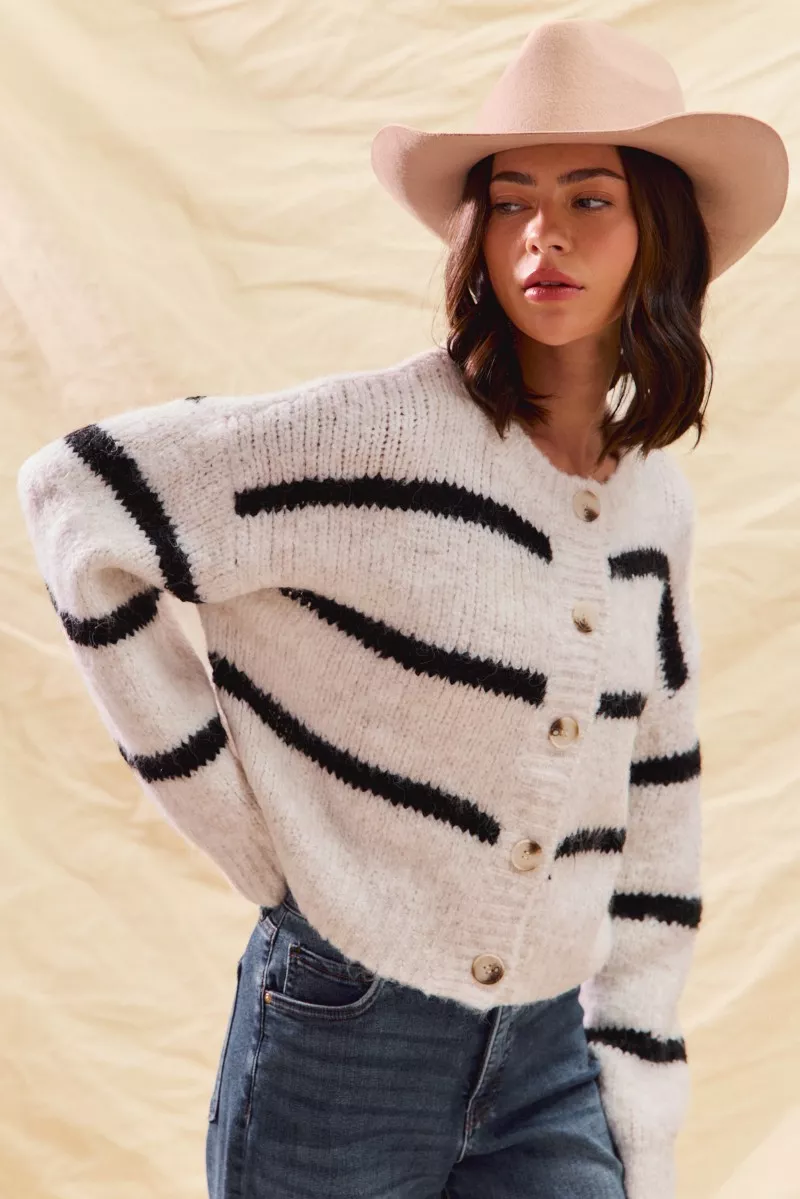 Stripe Soft Touch Button Cozy Sweater Cardigan, image 2