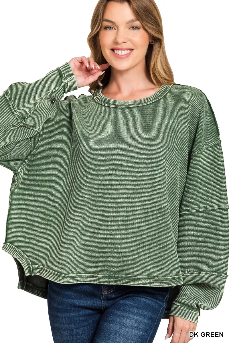 Acid Washed Exposed-Seam Sweatshirt