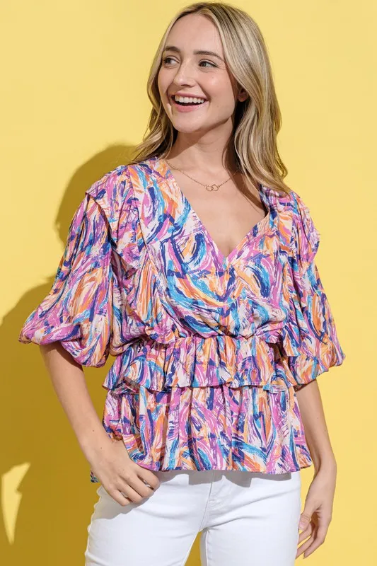 Printed Lantern Sleeve Blouse