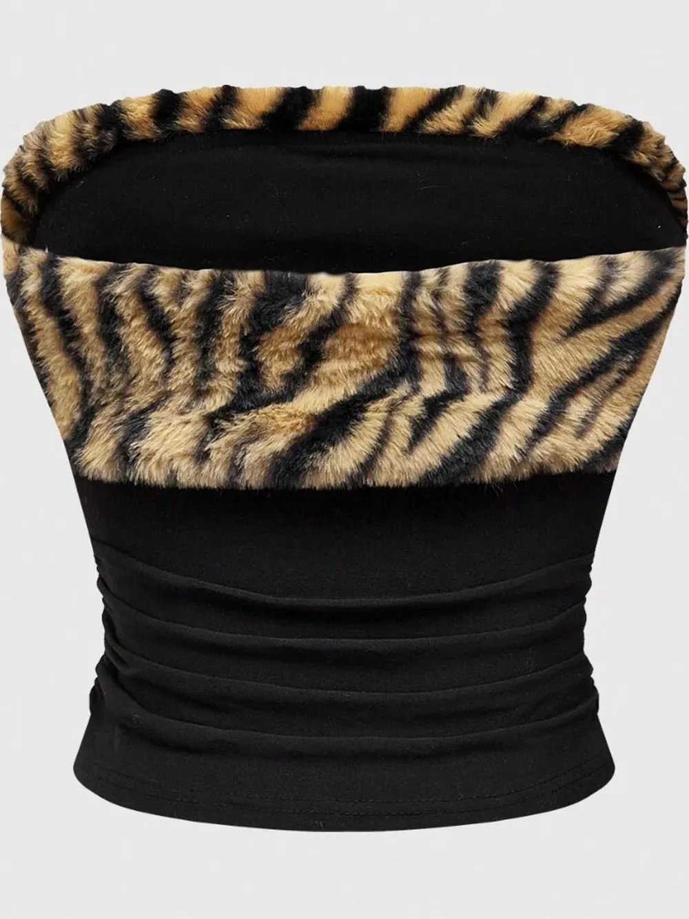 Zebra Print Faux Fur Trimmed Tube Top, image 5