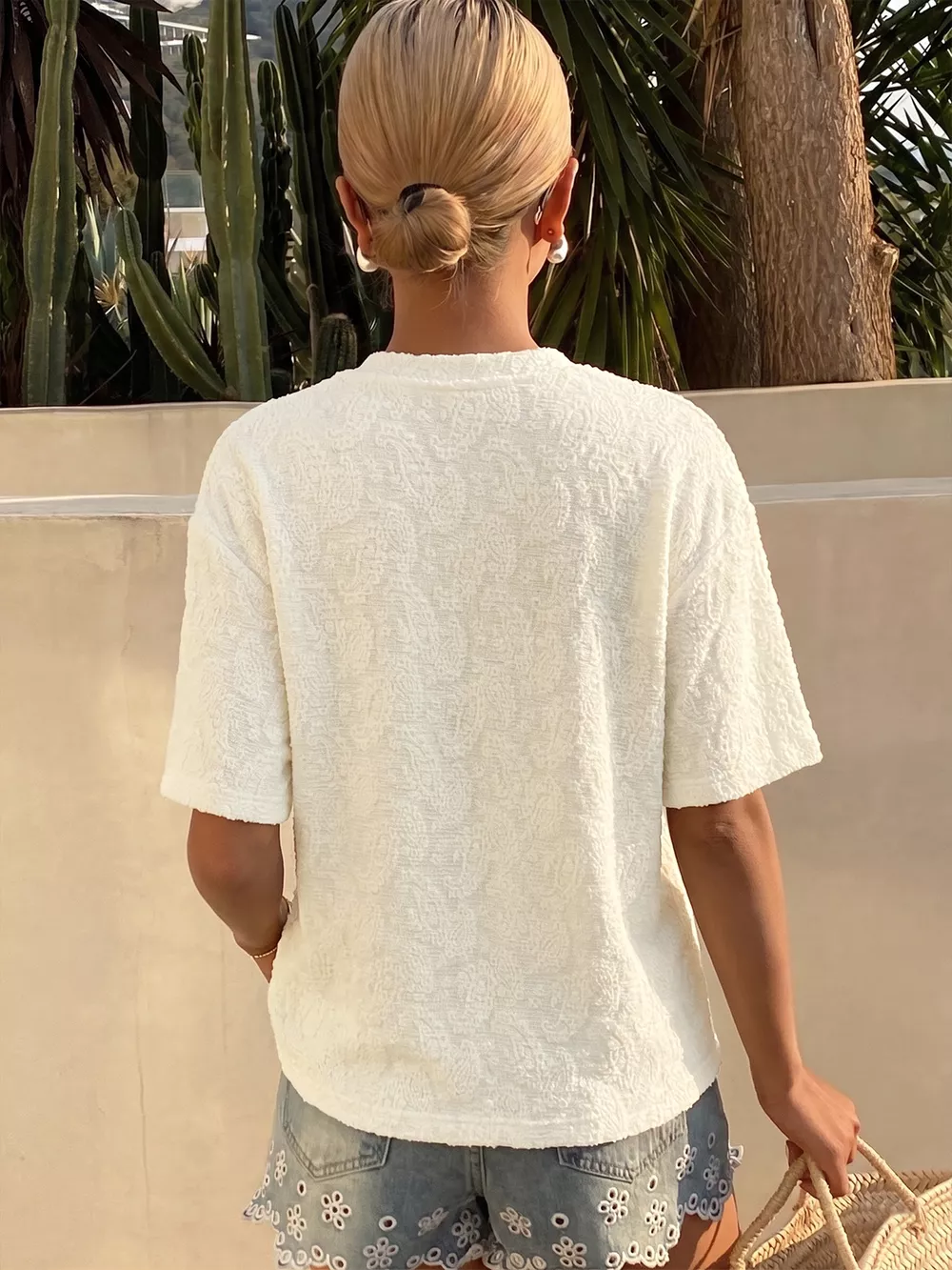 Textured Paisley Pattern Casual T-Shirt, image 6