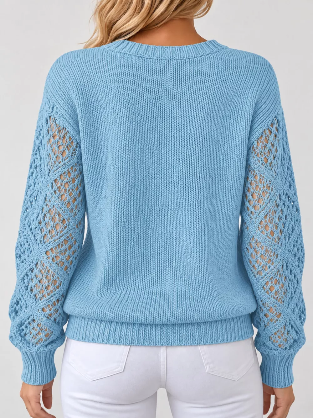 Full Size V-Neck Hollow-Out Long Sleeve Sweater Plus Size, image 21