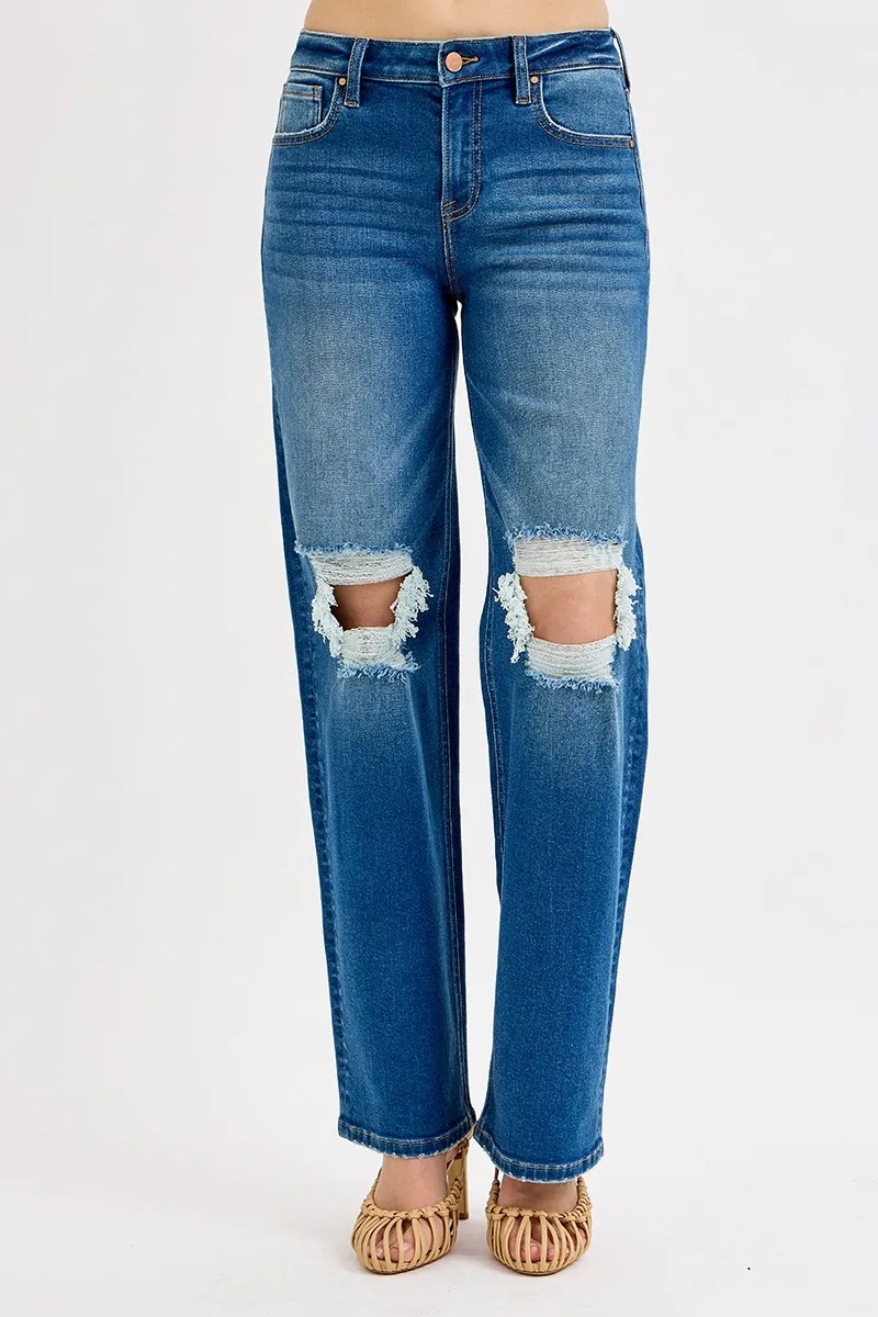 Full Size Mid Waist Fit Boyfriend Knee Distressed Jeans Plus Size, image 3
