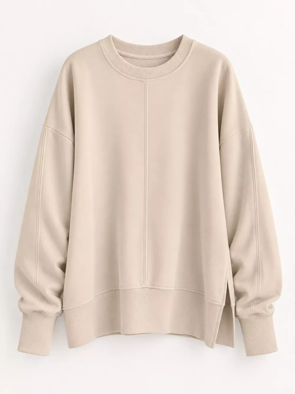 Oversized Crew Neck Sweatshirt with Side Slit, image 44
