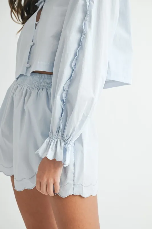 Long Sleeve Scallop Blouse and Shorts Set, image 10