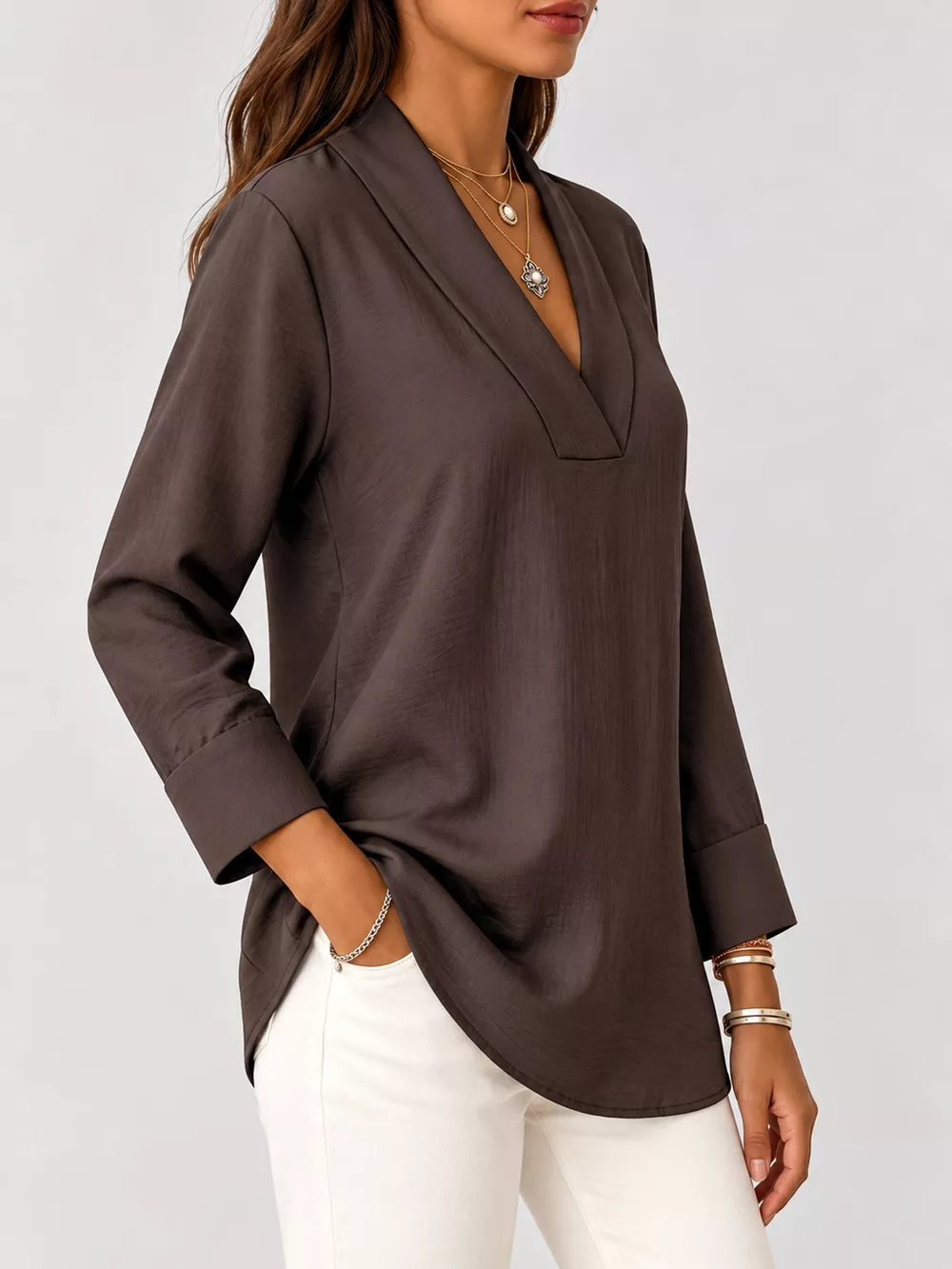 Full Size V-Neck Long Sleeve Blouse Plus Size, image 21