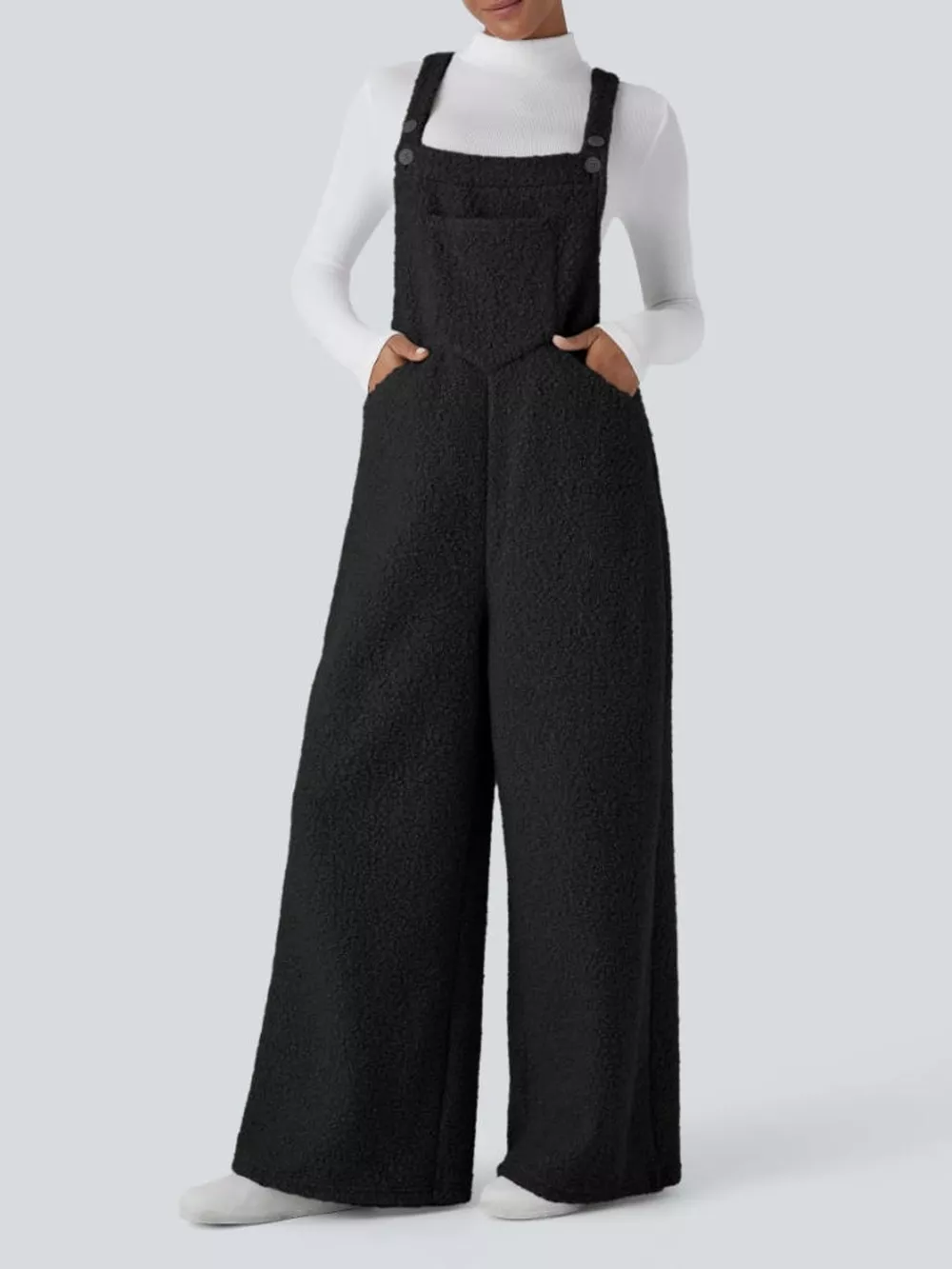 Mock Neck Top and Fleece Overalls Set, image 4