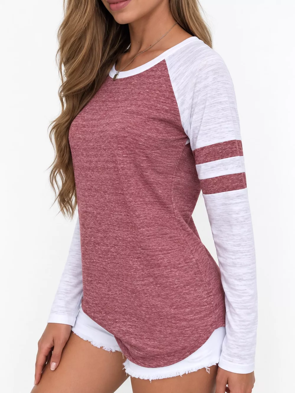 Full Size Color-Block Raglan Sleeve Striped T-Shirt Plus Size, image 2